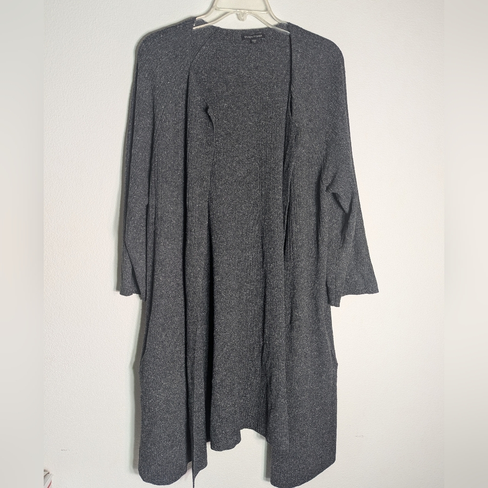 Eileen Fisher Womens Long Cardigan Sweater 100% Silk Knit Duster Quiet Luxury XL